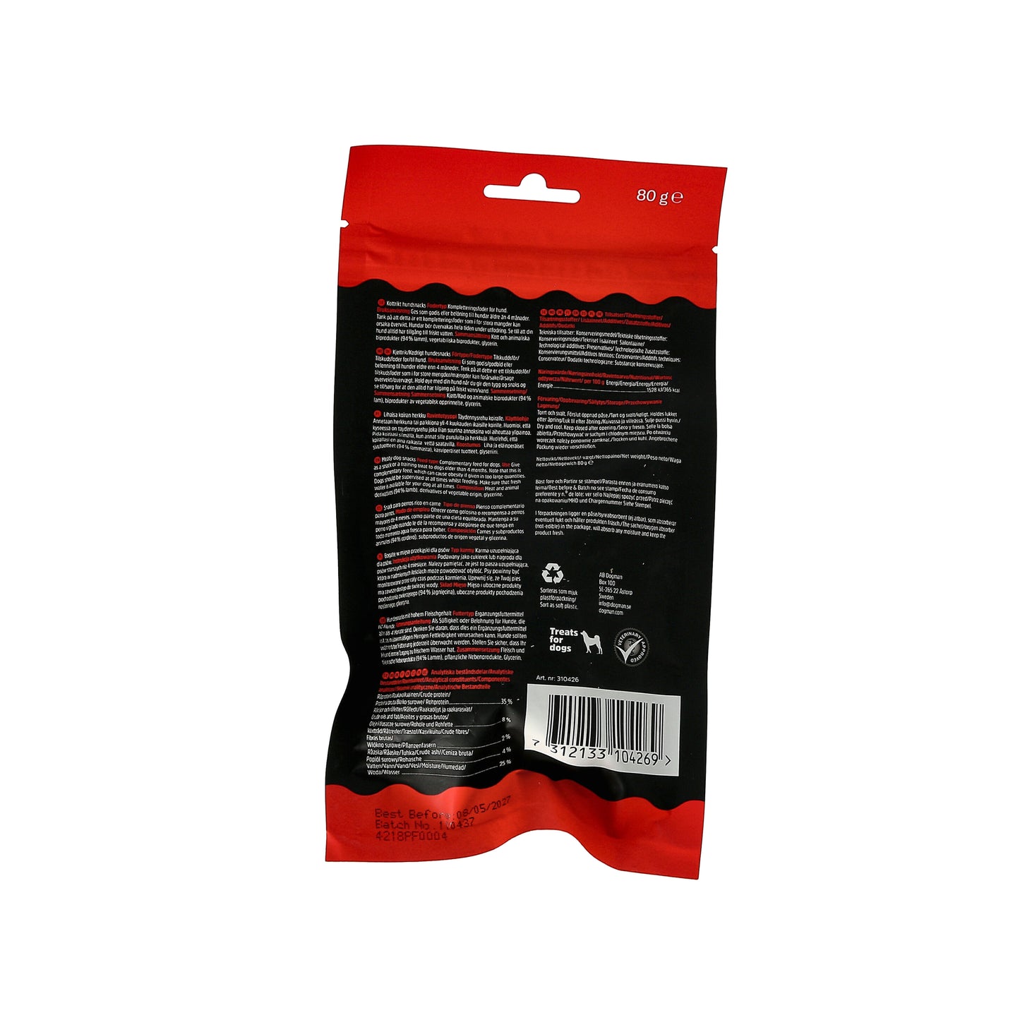 Mjuka Lammkuber Hundgodis 80 g