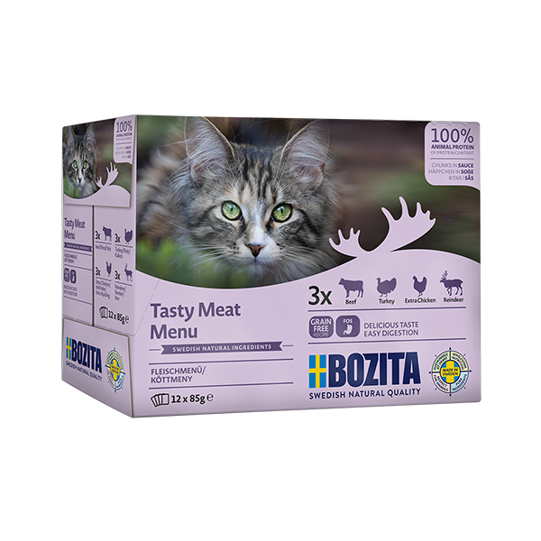 Bozita Multibox kött i sås 12 x 85 g – blandpack med svenskproducerat och smakrikt våtfoder för husdjur