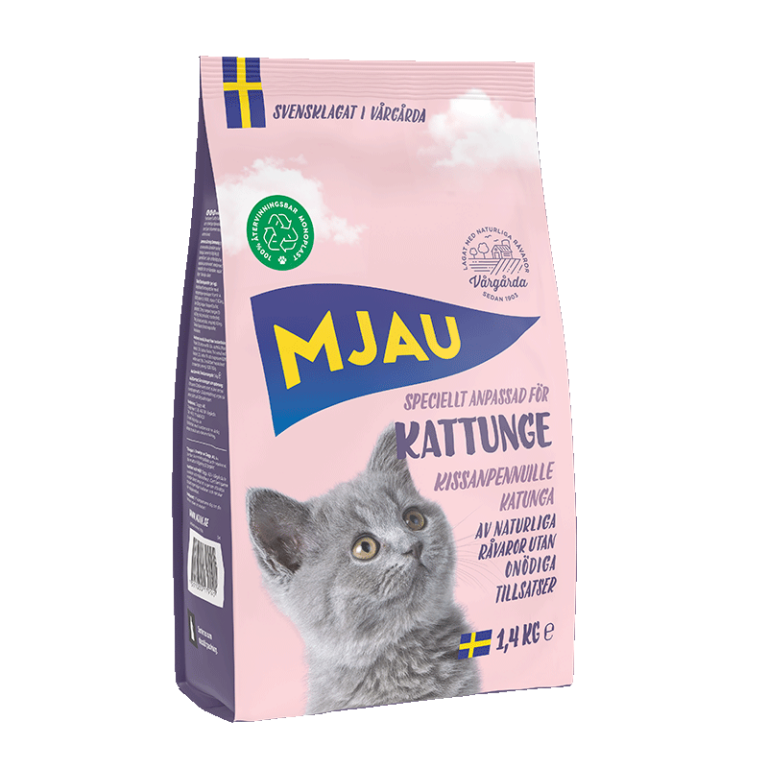 Mjau torrfoder för kattunge med smak av kyckling i en förpackning på 1,4 kg