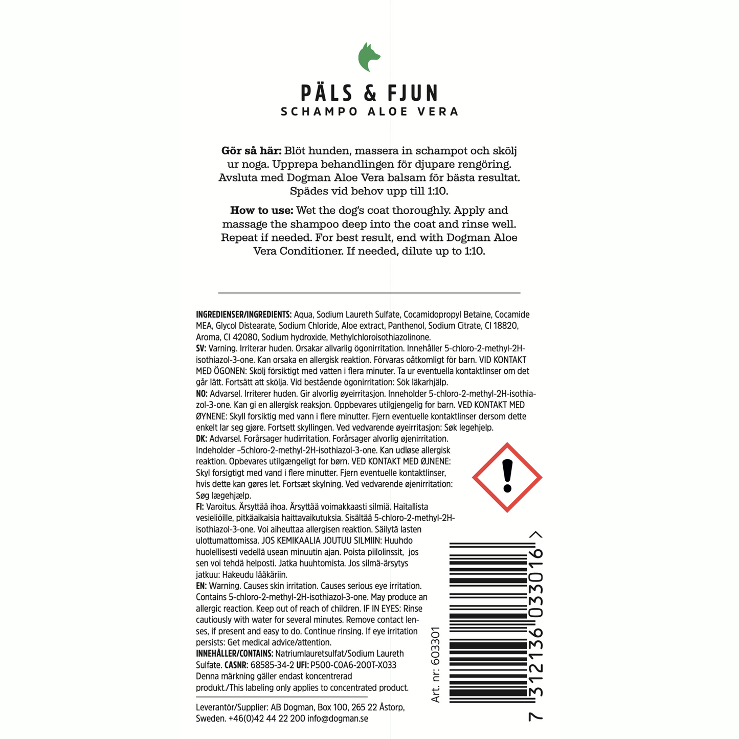 Aloe Vera hundschampo milt 250ml – skonsamt och återfuktande schampo för hundens känsliga hud och päls