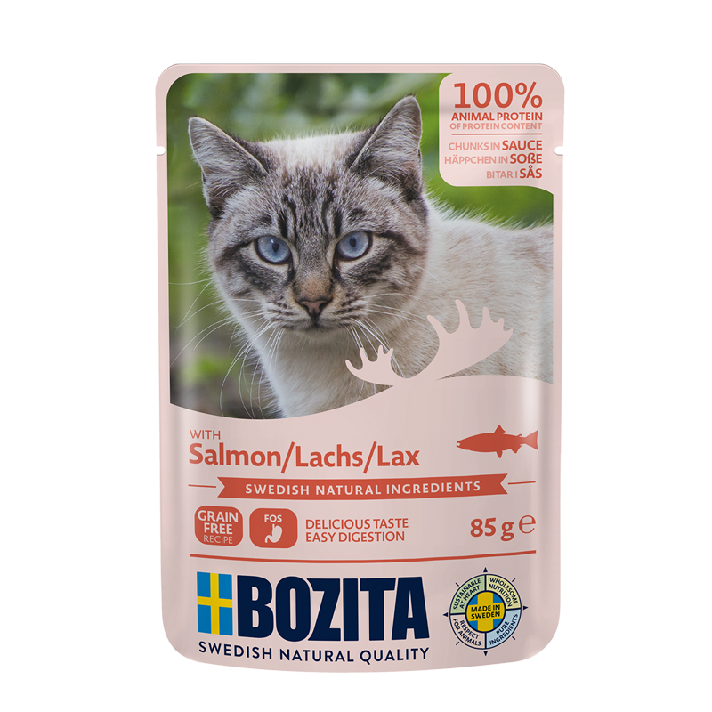 Bozita lax i sås 85 g – svenskproducerat och näringsrikt våtfoder med lax för husdjur