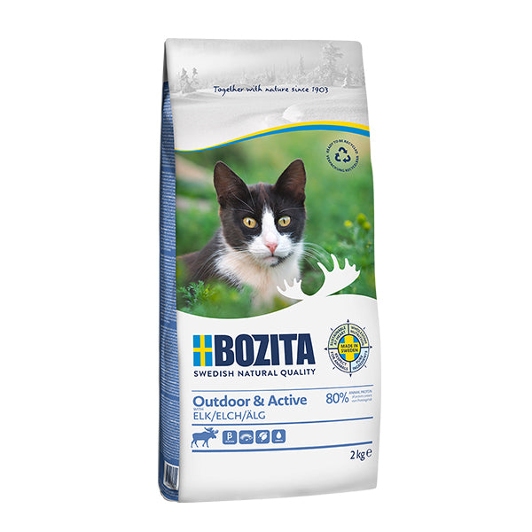 Bozita Outdoor & Active Älg 2 kg – svenskproducerat och energirikt torrfoder med älgkött för aktiva katter