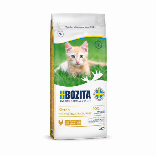 Bozita spannmålsfritt torrfoder Kitten med smak av kyckling i en säck på 2 kg för kattungar
