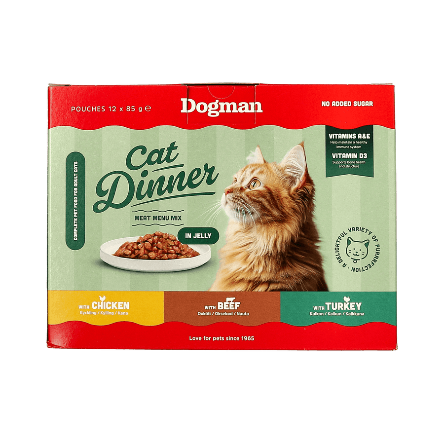 Cat Dinner Dinner in Jelly Multipack 12 x 85 g – praktiskt och smakrikt blandpack med portionspåsar i gelé för katter