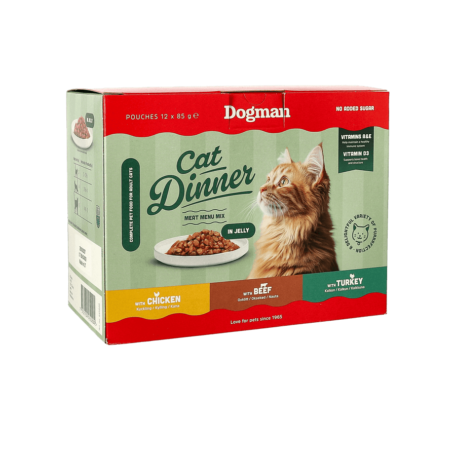 Cat Dinner Dinner in Jelly Multipack 12 x 85 g – praktiskt och smakrikt blandpack med portionspåsar i gelé för katter