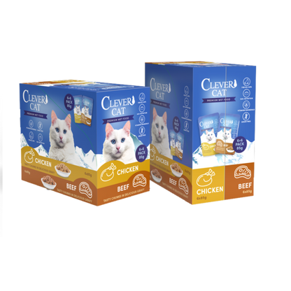Clever Cat Pouches Mix 12 x 85 g – praktiskt och prisvärt blandpack med portionspåsar för katter