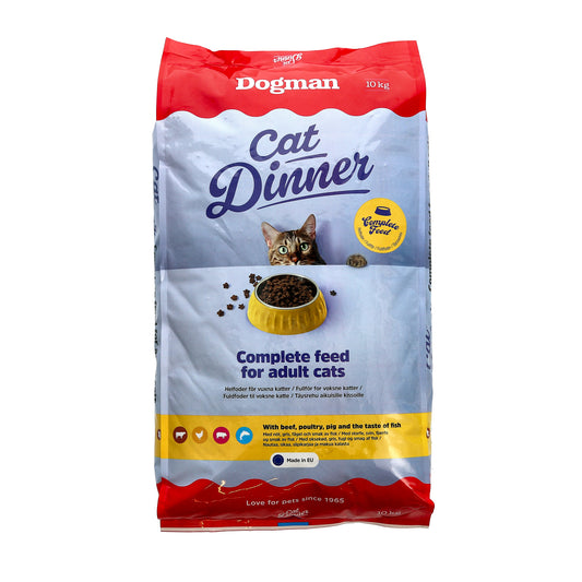 Dogman Dinner torrfoder för katt 10 kg – ekonomiskt och komplett helfoder i storsäck för katter