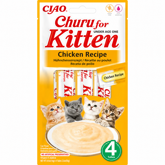 Krämigt kattgodis Kitten med smak av kyckling i en förpackning om 4 stycken för kattungar