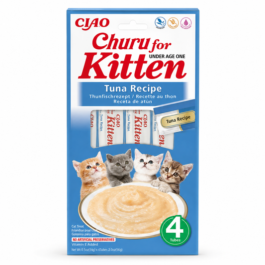 Krämigt kattgodis Kitten med smak av tonfisk i en förpackning om 4 stycken för kattungar