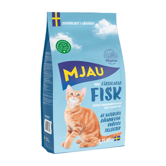 Mjau fisk torrfoder 1,75 kg – svenskproducerat helfoder med smak av fisk för vuxna katter