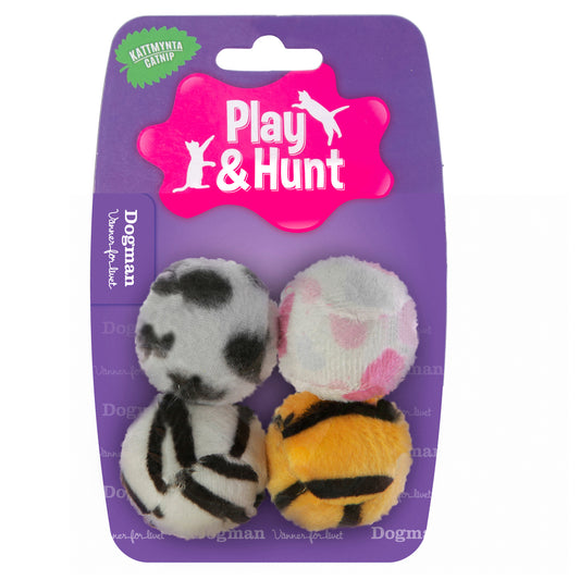 Mjuka plyschbollar med kattmynta i ett 4-pack för stimulerande och fartfylld kattlek